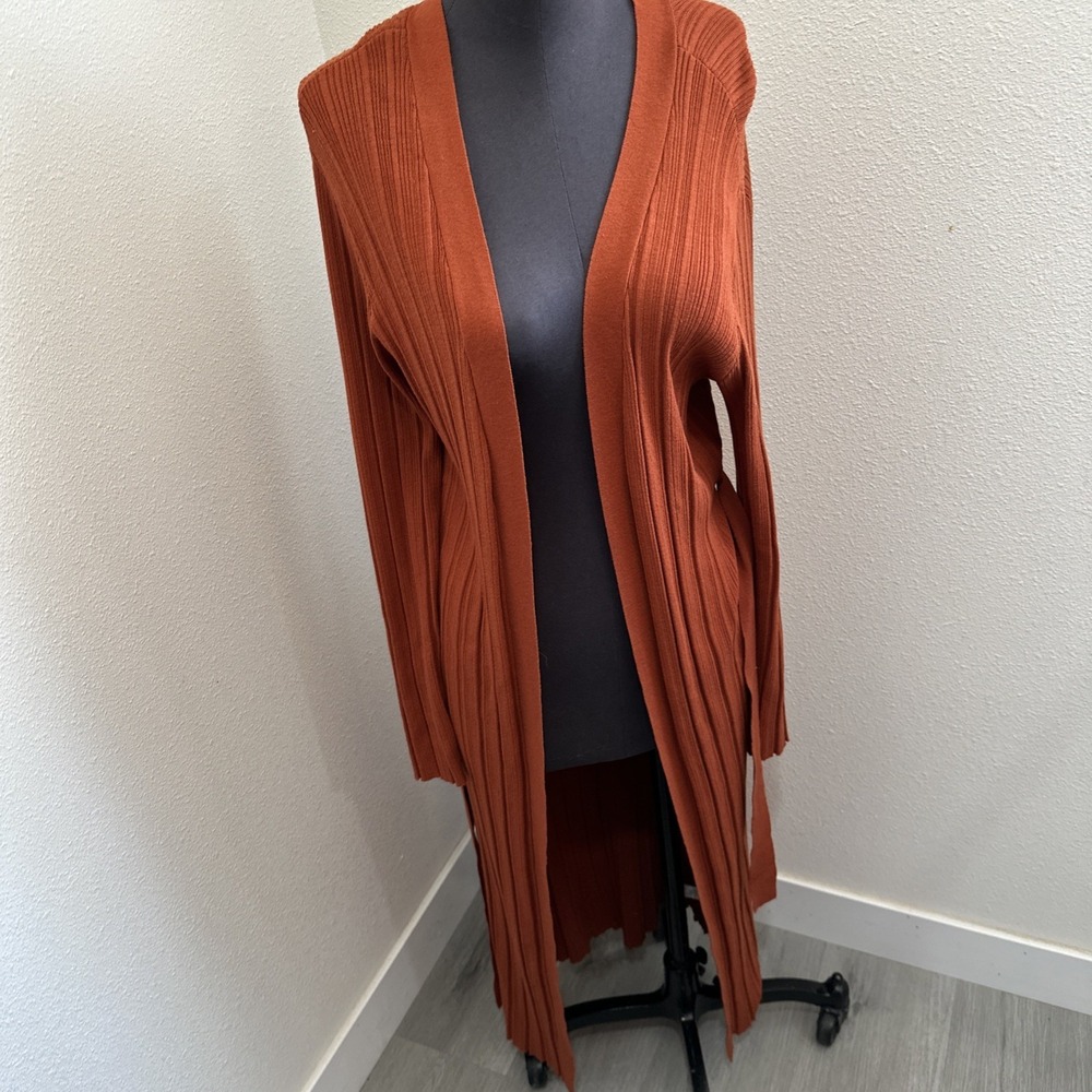 House of Harlow 1960 Rust Knit Cardigan Size S Open Front Waist Belt‎